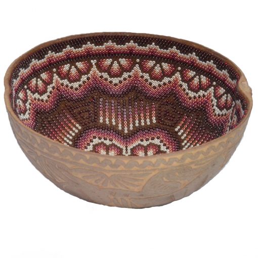 Wixárika (Huichol) Art Med. Carved and Beaded Jicarilla Bowl Beaded
