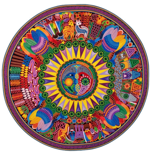 Wixárika (Huichol) Art Santos Daniel: Premier Eclipse Themed Round Huichol Yarn Painting Huichol