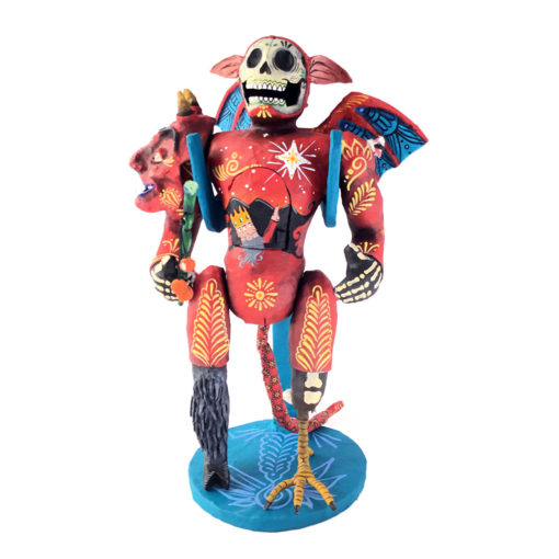 Cartoneria (Mexican Paper Mache) Isaias Alejandro Morales Delgado: Devil Doll with Stand cartoneria