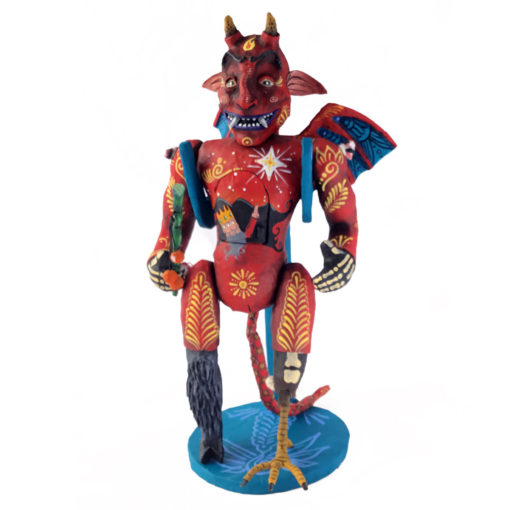 Cartoneria (Mexican Paper Mache) Isaias Alejandro Morales Delgado: Devil Doll with Stand cartoneria