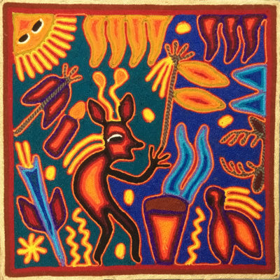 Wixárika (Huichol) Art Rogelio Torres 12″ Huichol Yarn Painting: Peyote Blessing Yarn Art