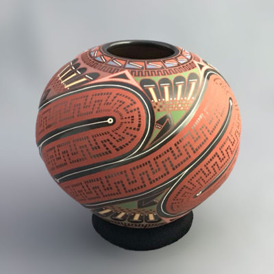 Cesar Dominguez Nunez Cesar Dominguez Nuñez: Red Geometric Melon Pot Mata Ortiz Pottery