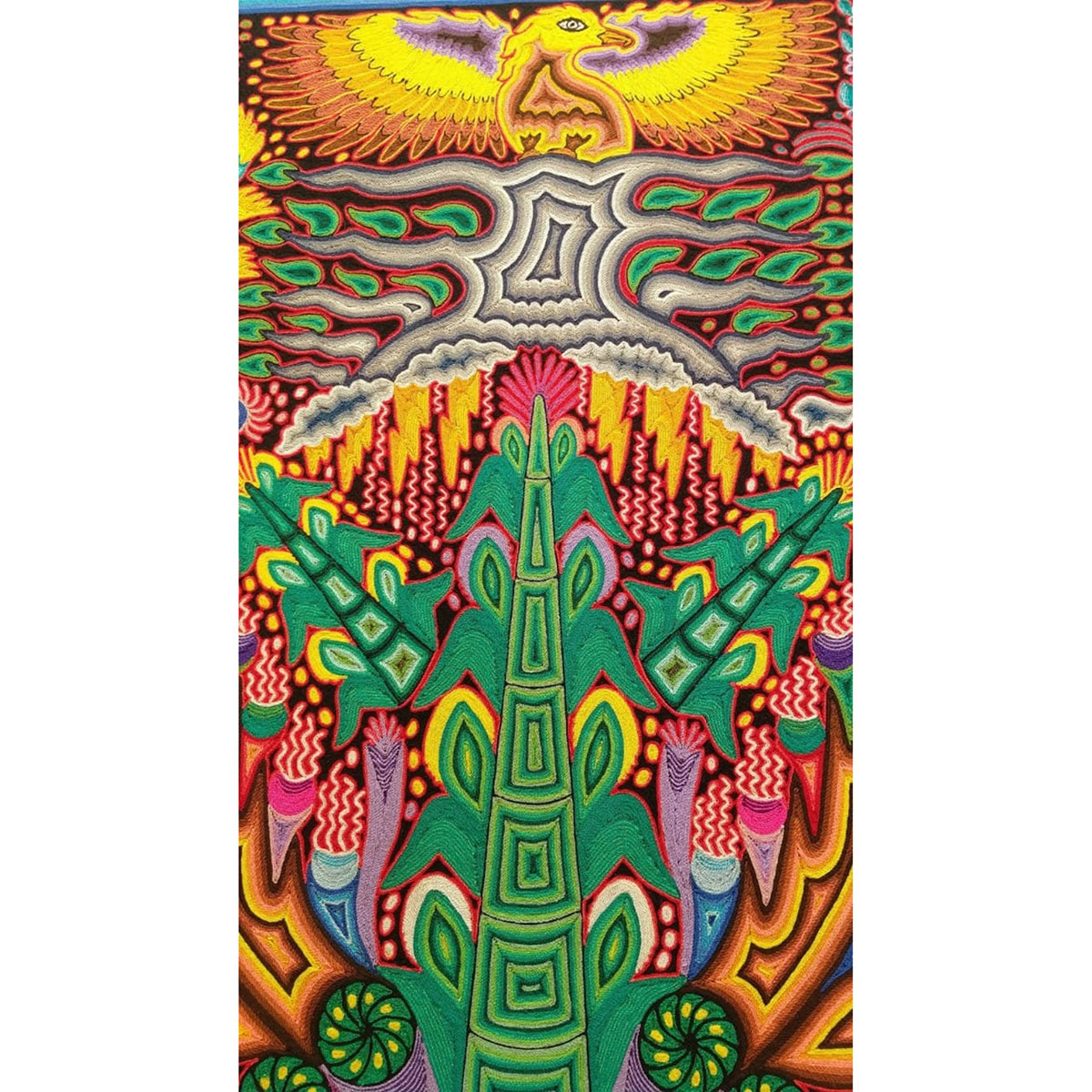 Wixárika (Huichol) Art Santos Daniel: Premier 48″ x 48″ Huichol Yarn Painting Direct from Mexico Huichol