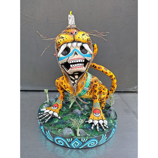 Cartoneria (Mexican Paper Mache) Isaias Alejandro Morales Delgado: Tecuán Jaguar Figure Alebrijes