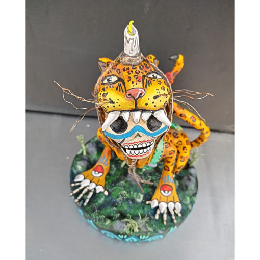 Cartoneria (Mexican Paper Mache) Isaias Alejandro Morales Delgado: Tecuán Jaguar Figure Alebrijes