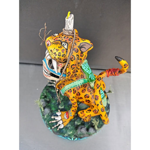 Cartoneria (Mexican Paper Mache) Isaias Alejandro Morales Delgado: Tecuán Jaguar Figure Alebrijes