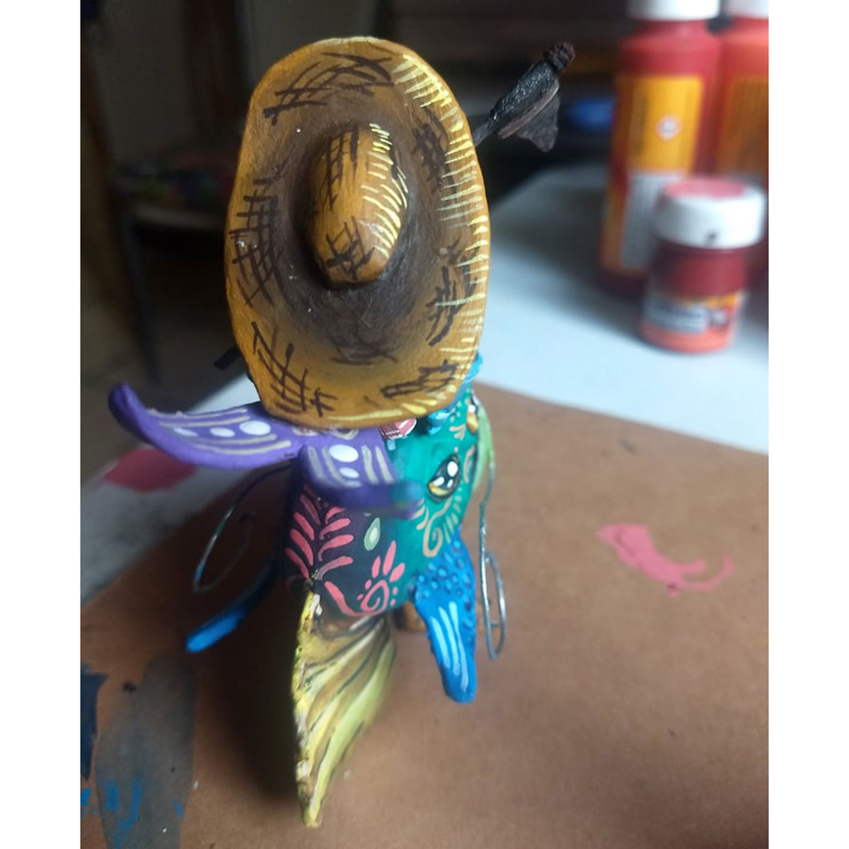Cartoneria (Mexican Paper Mache) Isaias Alejandro Morales Delgado: Miniature Fish Rider Alebrijes