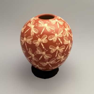 Paula Gallegos Bugarini Paula Gallegos Bugarini: Small Fine Red Seed Pot with Dragonflies Geometric