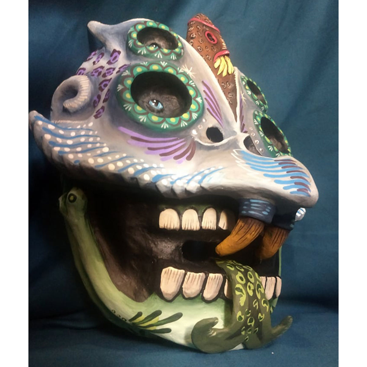 Cartoneria (Mexican Paper Mache) Isaias Alejandro Morales Delgado: Handmade Wearable Mask – Surgimiento (Emergence) Alebrijes