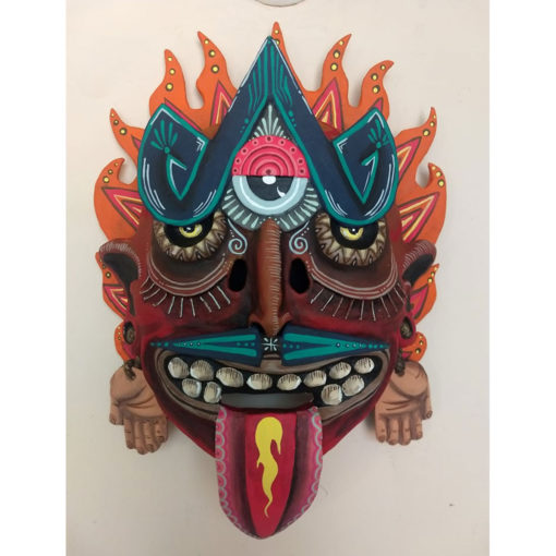 Cartoneria (Mexican Paper Mache) Isaias Alejandro Morales Delgado: Handmade Wearable Mask – Tonatiuh 1 (Sun Deity) Alebrijes