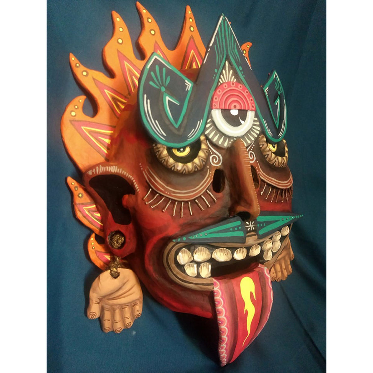 Cartoneria (Mexican Paper Mache) Isaias Alejandro Morales Delgado: Handmade Wearable Mask – Tonatiuh 1 (Sun Deity) Alebrijes