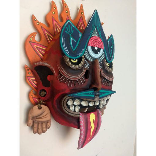 Cartoneria (Mexican Paper Mache) Isaias Alejandro Morales Delgado: Handmade Wearable Mask – Tonatiuh 1 (Sun Deity) Alebrijes