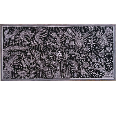 Wixárika (Huichol) Art Premier Black and White Contrasting Huichol Yarn Painting Direct from Mexico Huichol