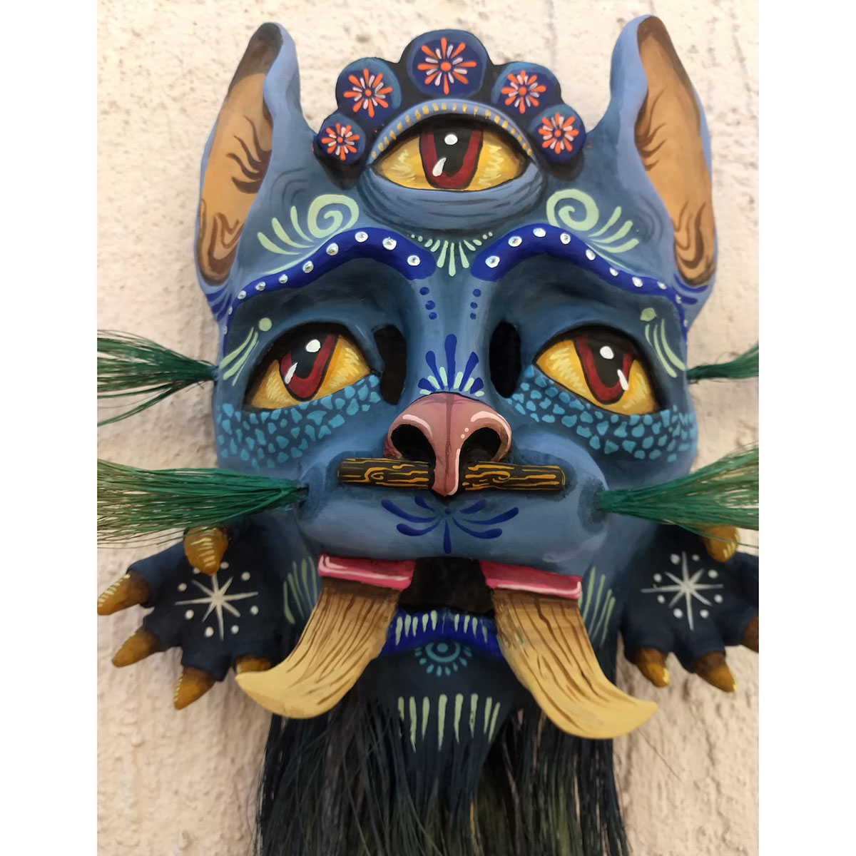 Cartoneria (Mexican Paper Mache) Isaias Alejandro Morales Delgado: Cemiztli (Puma Cat) Mask Alebrijes