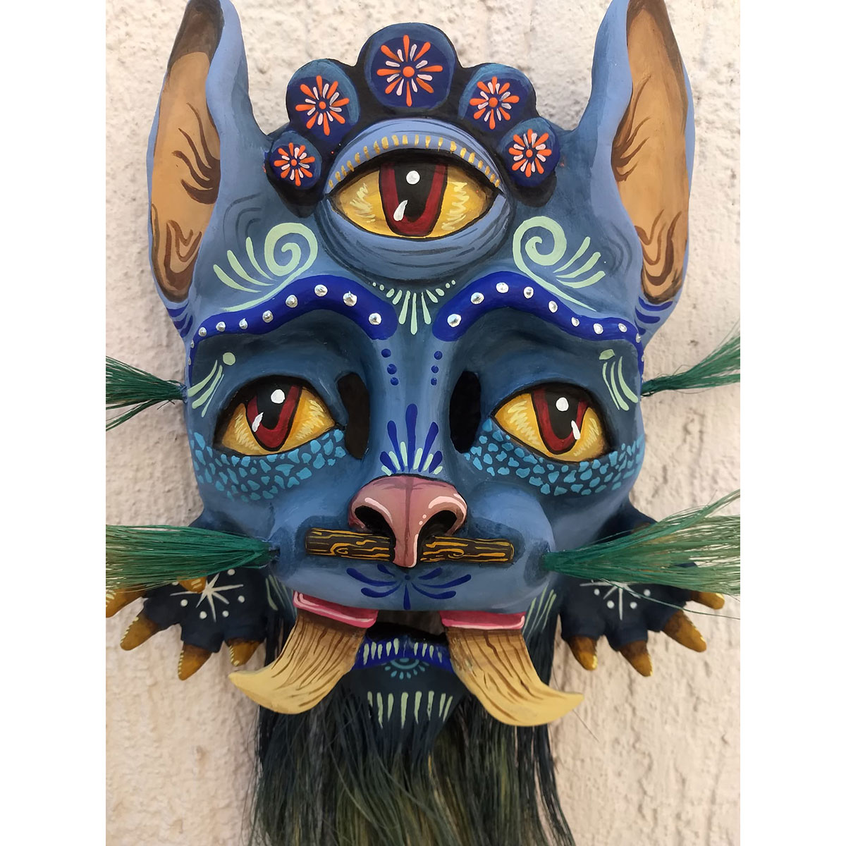 Cartoneria (Mexican Paper Mache) Isaias Alejandro Morales Delgado: Cemiztli (Puma Cat) Mask Alebrijes
