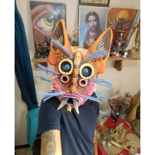 Cartoneria (Mexican Paper Mache) Isaias Alejandro Morales Delgado: Tecuán Dulce Mask / Sweet Jaguar Alebrijes