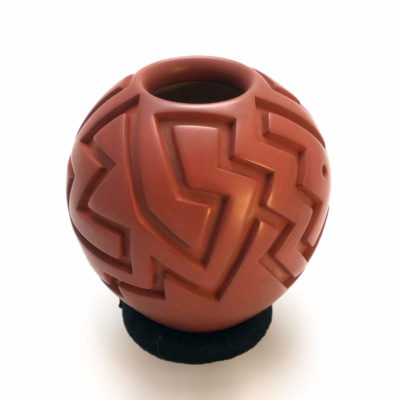 Mata Ortiz Pottery, Chihuahua Jesus Lozano: Red “Santa Clara” Style of Carved Pottery Etched