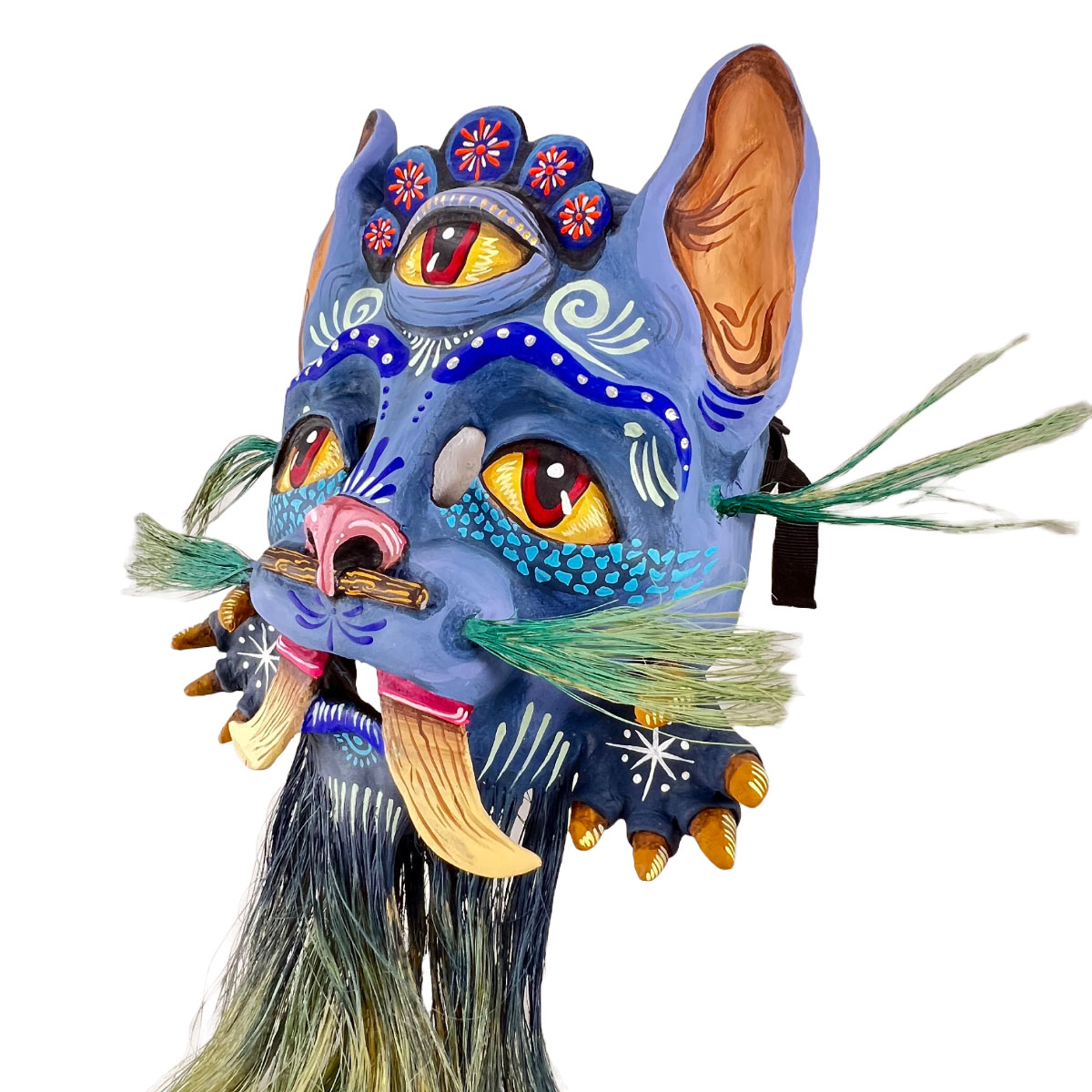 Cartoneria (Mexican Paper Mache) Isaias Alejandro Morales Delgado: Cemiztli (Puma Cat) Mask Alebrijes